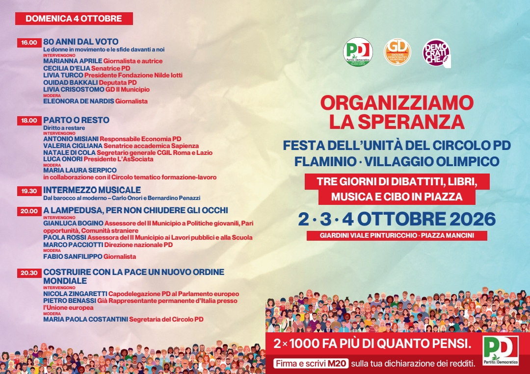 locandina Festa dell'Unità del circolo PD Flaminio-Villaggio Olimpico