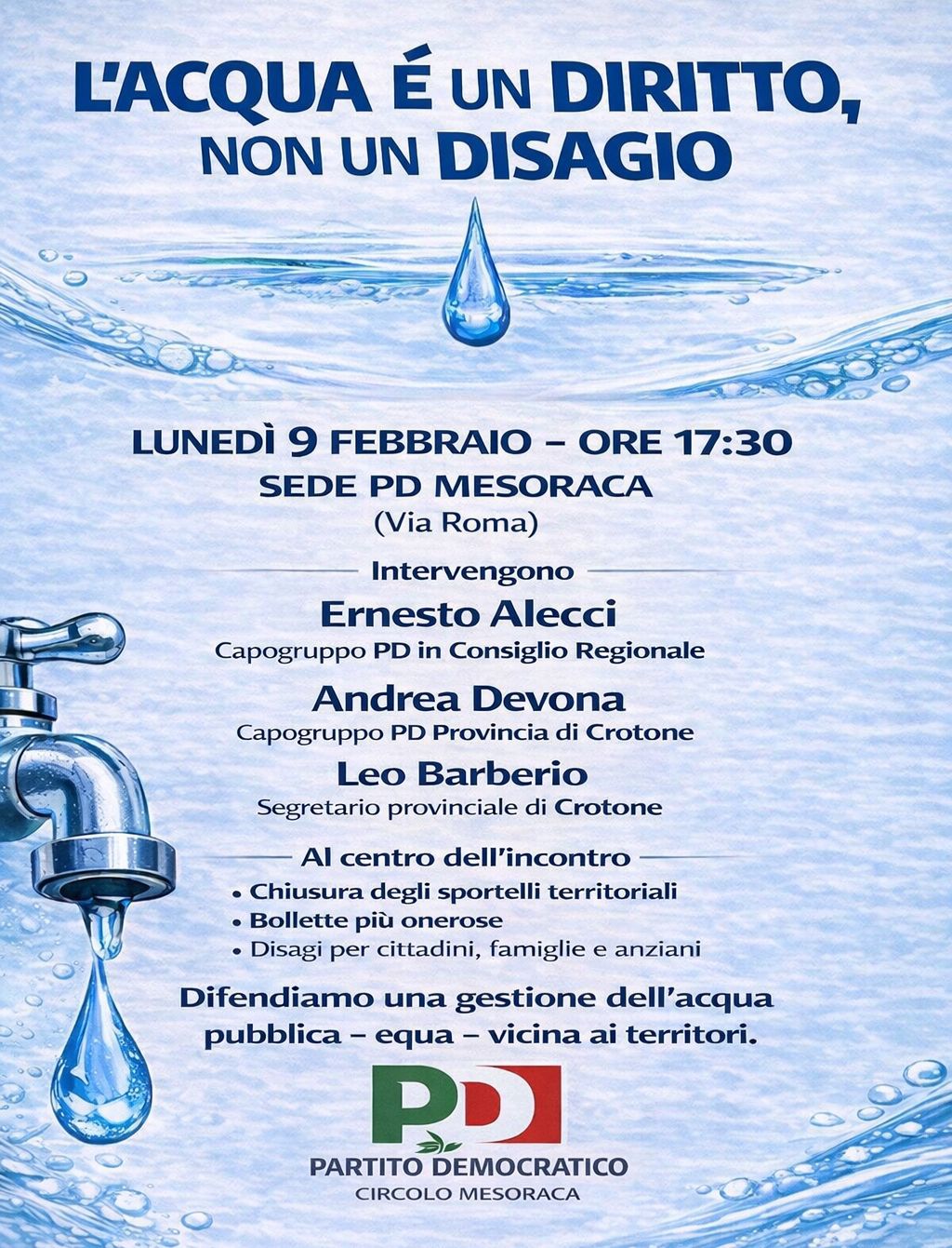 L'acqua è un diritto non un disagio